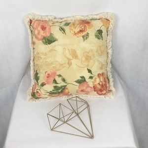 Peach & Yellow Rose Pillow With Fringe Large Accent Pillow